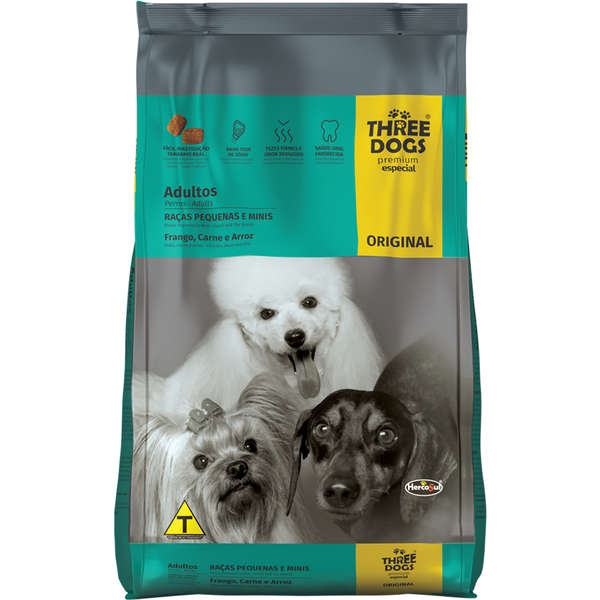 Ração Three Dogs Original Cães Raças Pequenas e Mini Adultos Frango e Carne - 10,1 Kg
